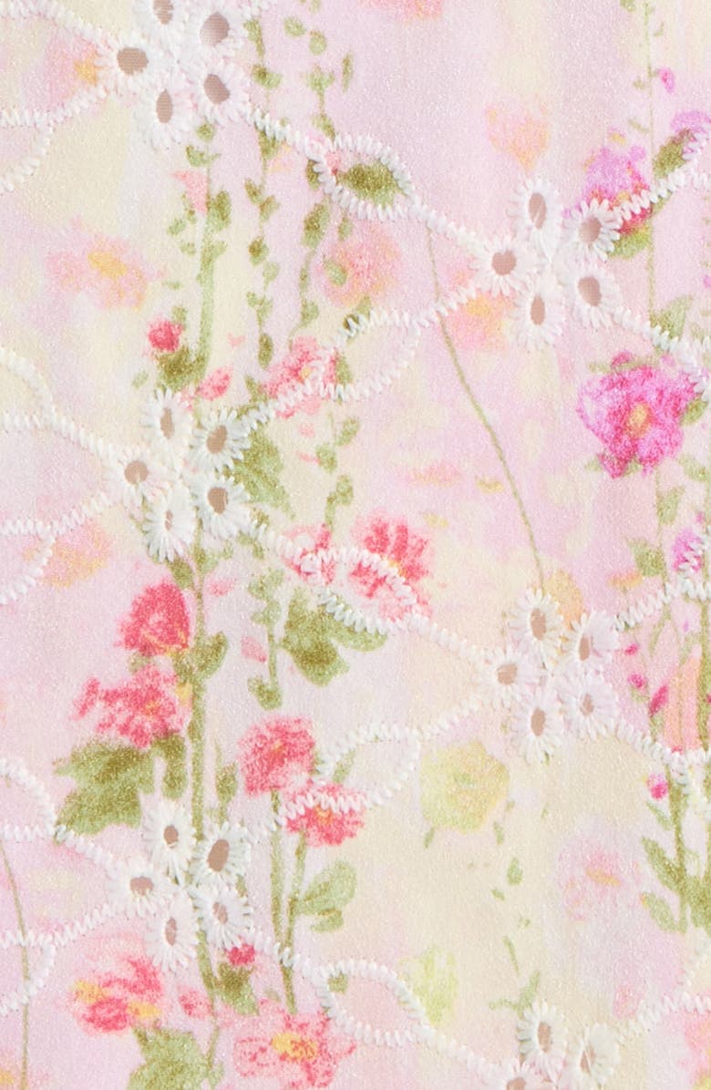 All in Favor Floral Eyelet Corset Midi Sundress, Alternate, color, Cream Pink