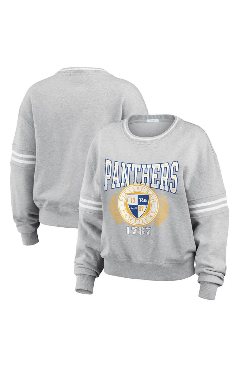 WEAR by Erin Andrews Women's WEAR by Erin Andrews Heather Gray Pitt Panthers Classic Stripe Pullover Sweater, Main, color, Heather Gray
