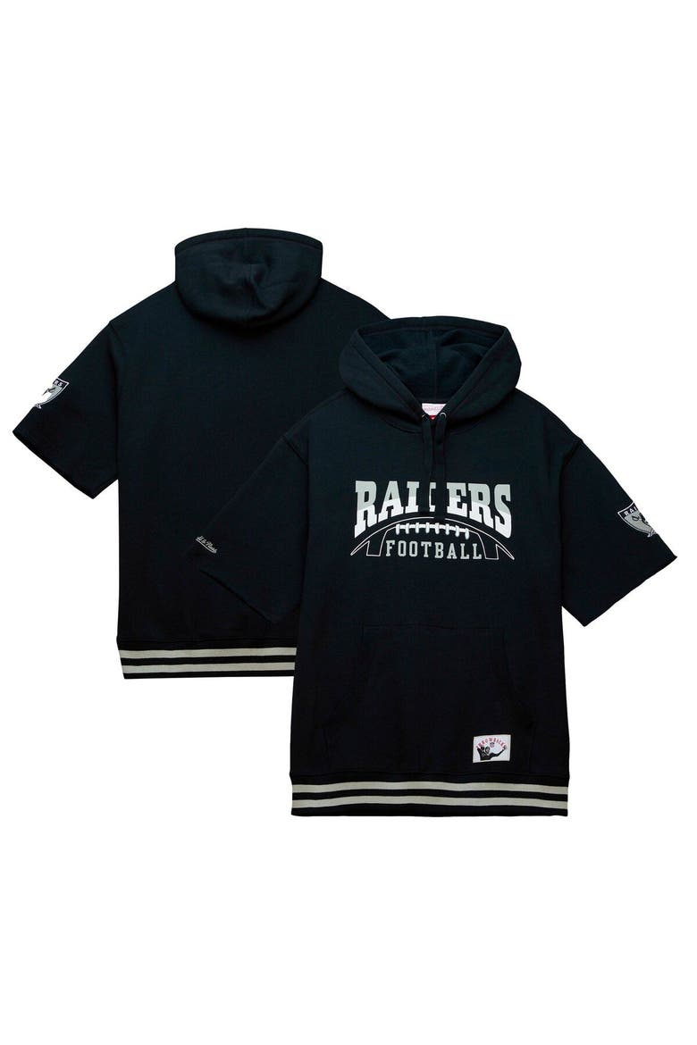 Men's Mitchell & Ness Black Las Vegas Raiders Pre-Game Short Sleeve Pullover Hoodie, Main, color, Black