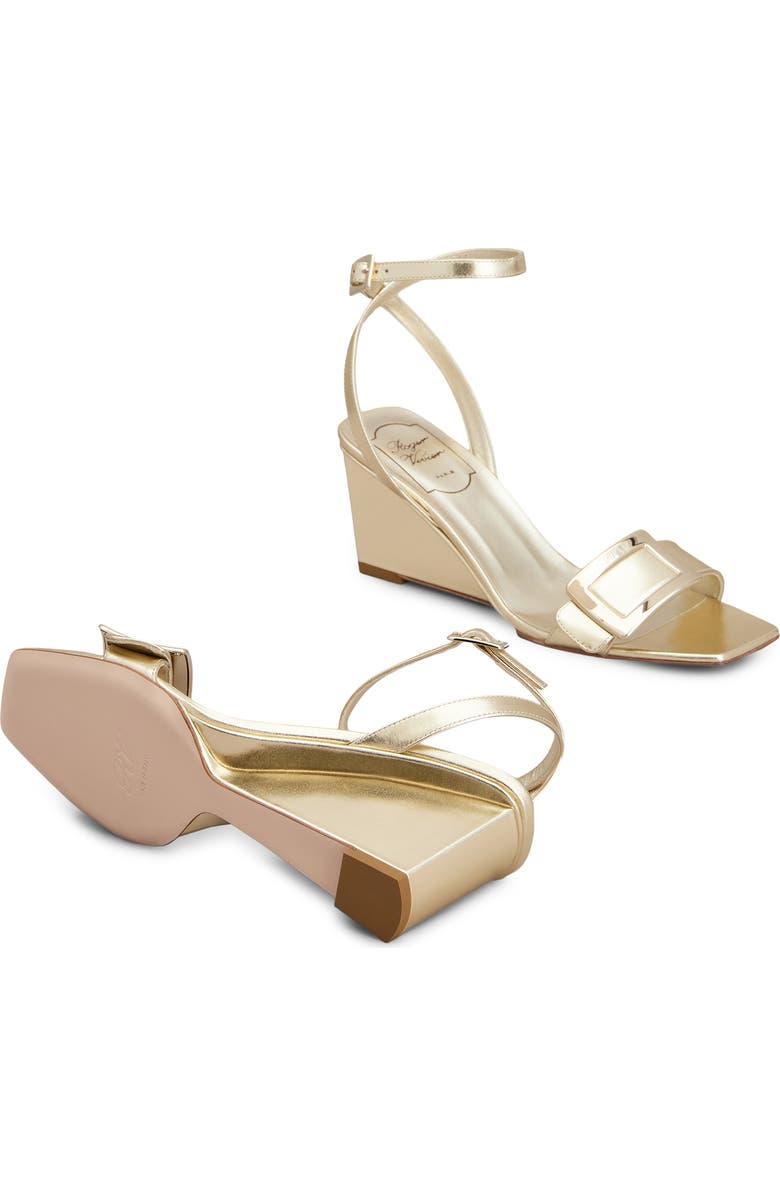 Roger Vivier Belle Vivier Metallic Ankle Strap Wedge Sandal, Alternate, color, Gold