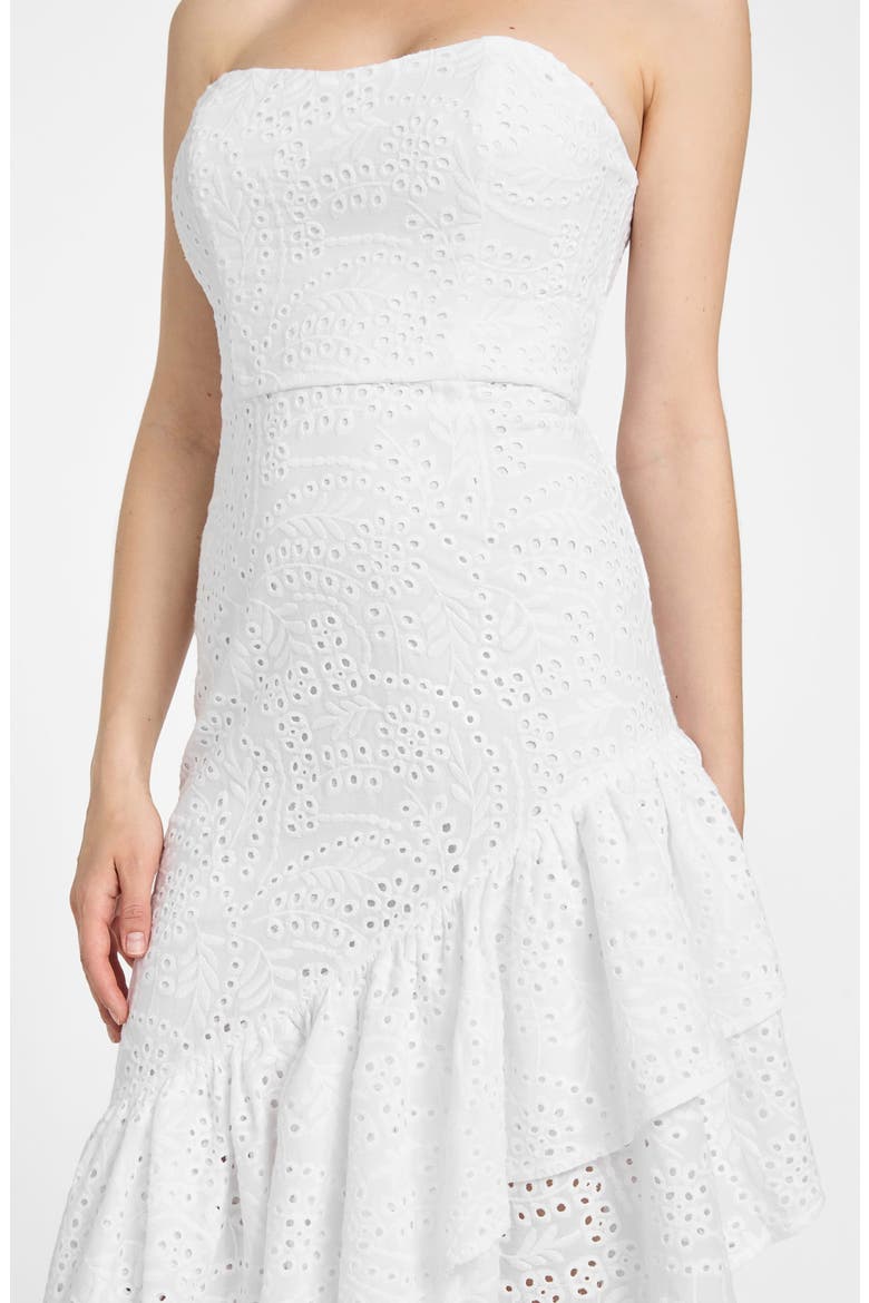 Joyce Embroidered Eyelet Cotton High-Low Dress, Alternate, color, WHITE