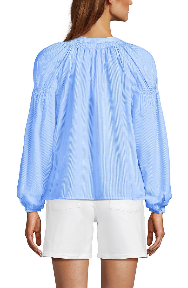 Lands' End Cotton Voile Long Sleeve Raglan Smocked Top, Alternate, color, Crisp Blue/White Pinstripe