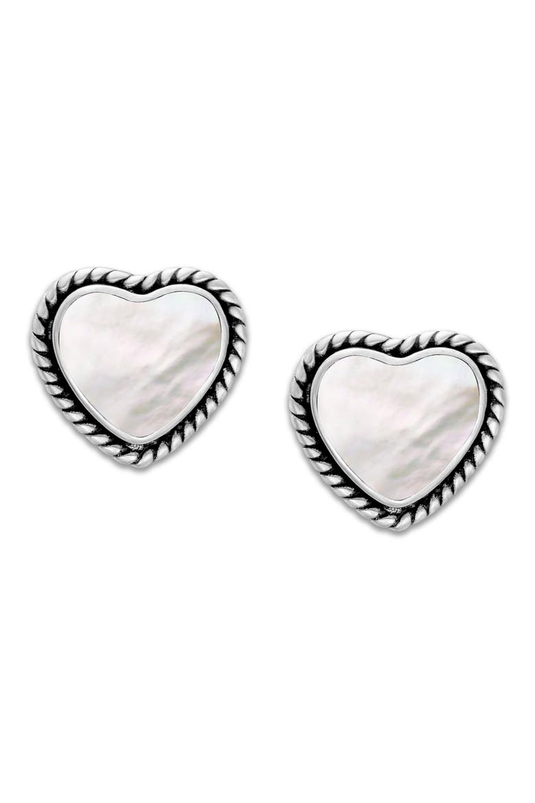 Sterling Silver Shell Heart Stud Earrings, Main, color, WHITE