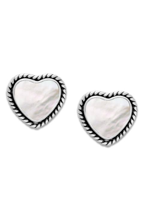 Sterling Silver Shell Heart Stud Earrings
