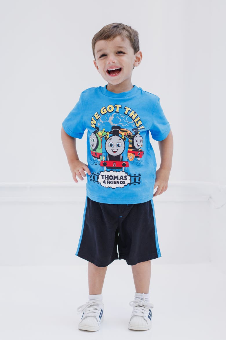 T-Shirt & Mesh Shorts Set, Alternate, color, Blue
