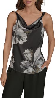 Donna Karan New York Printed Cowl Neck Charmeuse Top