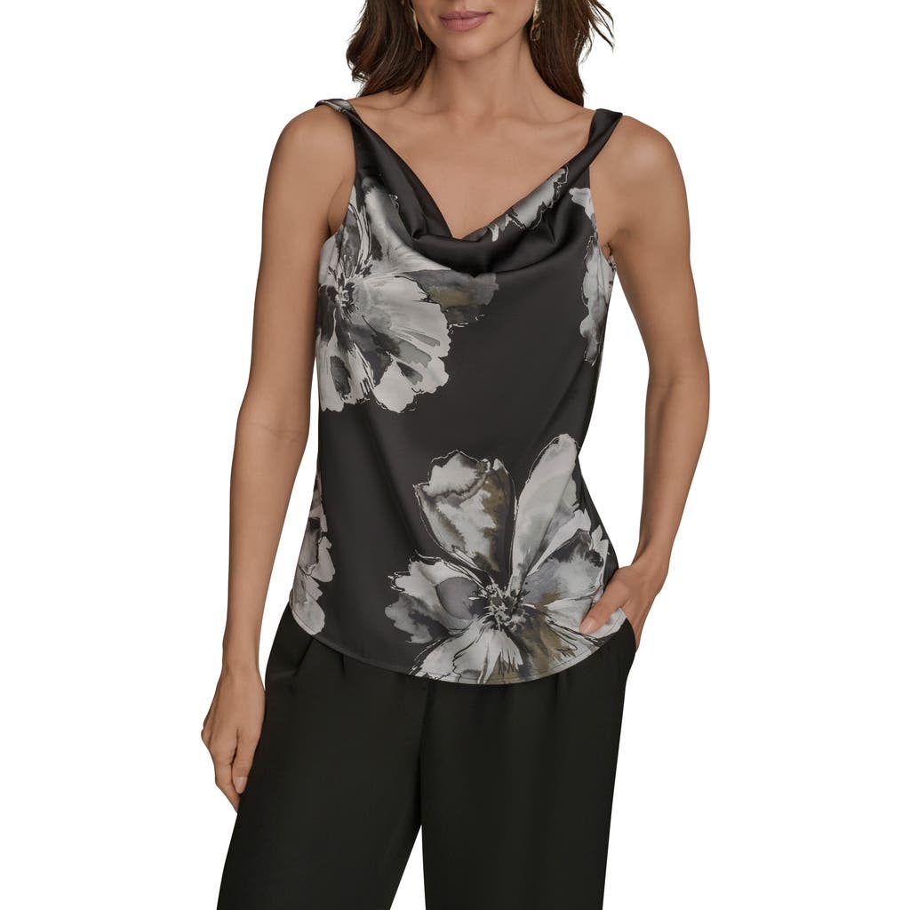 Donna Karan New York Printed Cowl Neck Charmeuse Top In Multi