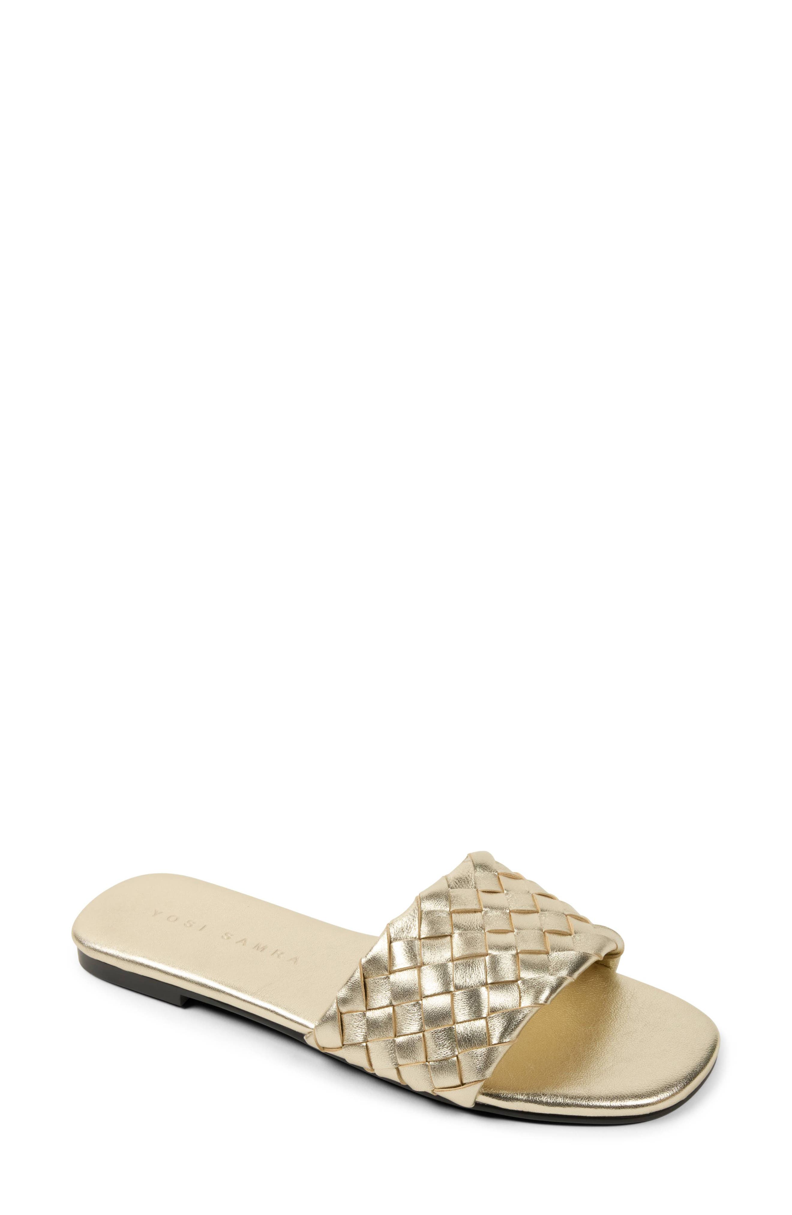Nathalie Leather Slide Sandal, Main, color, GOLD