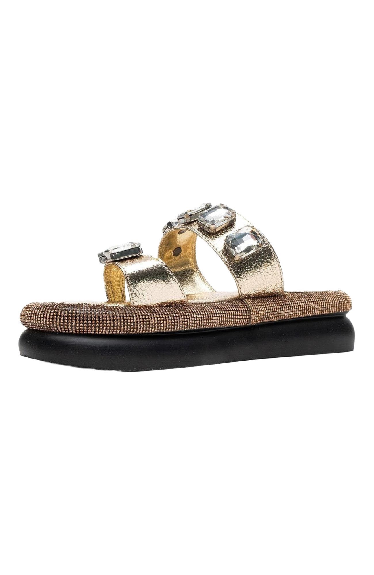 Prologue Shoes Evans Jeweled Platform Sandal, Alternate, color, Gold Faux Leather