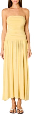 Nia Santal Ruched Strapless Midi Dress