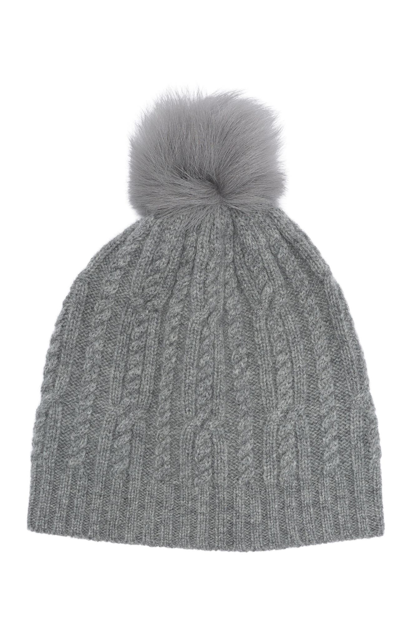 Sofia Cashmere Cashmere Cable Knit Genuine Shearling Pompom Beanie