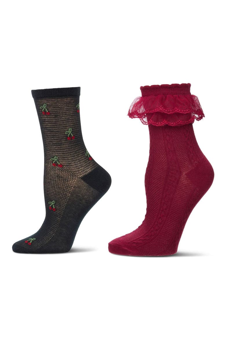 Assorted 2-Pack Cotton Blend Crew Socks, Alternate, color, BURGUNDY