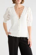 T Tahari Crochet Sleeve Cardigan