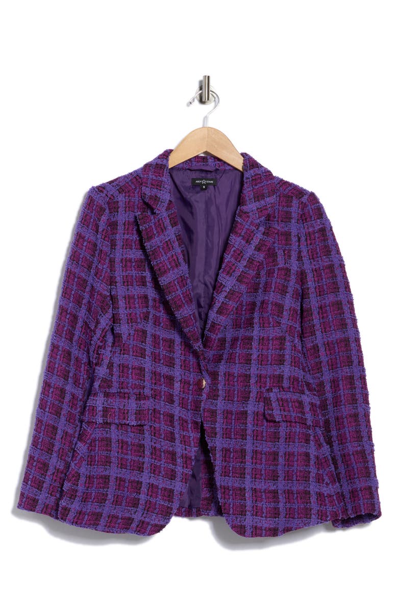 AREA STARS Ana Plaid Tweed Blazer, Alternate, color, Purple