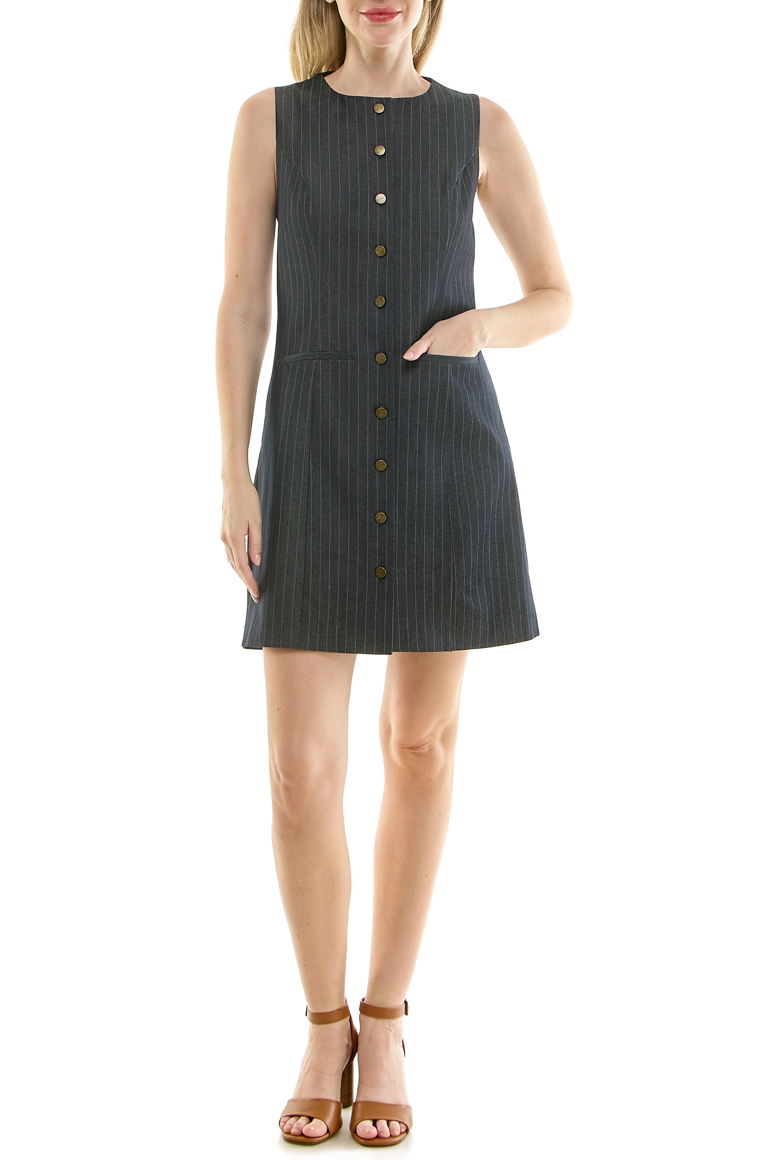 Pinstripe Sleeveless Shift Dress