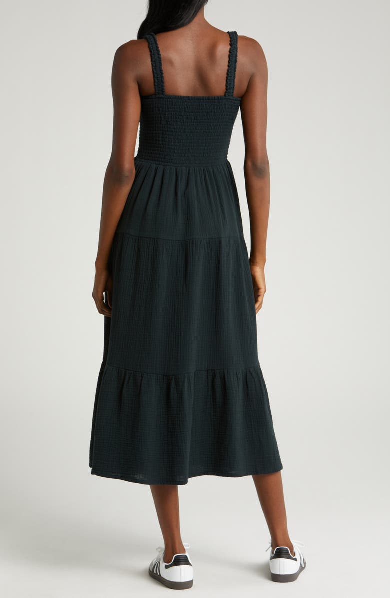 Marine Layer Selene Smocked Cotton Maxi Sundress, Alternate, color, Black