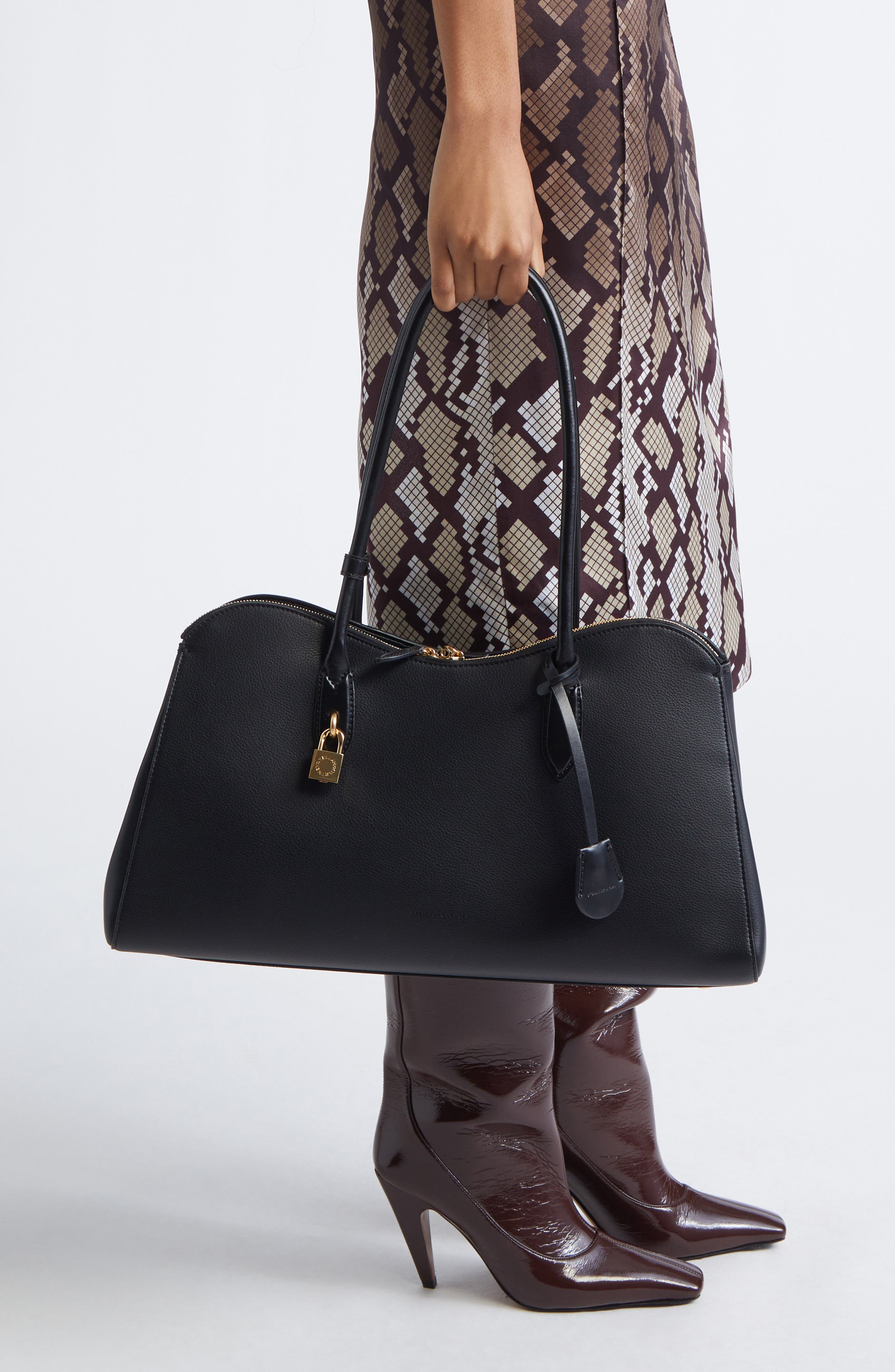 Stella McCartney Ryder Embossed Grain Faux Leather Tote, Alternate, color, Black