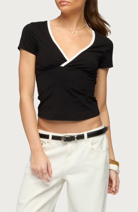 Yulenna Contrast Trim V-Neck Top