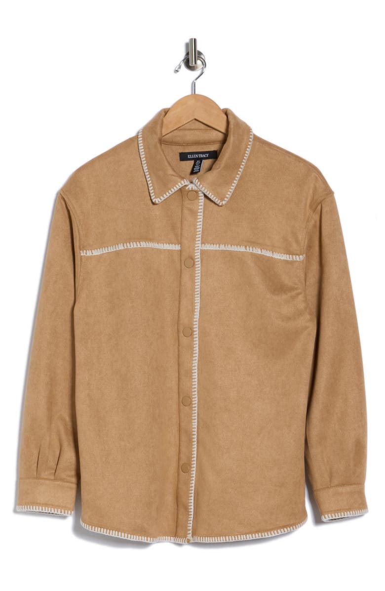 Ellen Tracy Contrast Stitch Faux Suede Jacket, Alternate, color, Beige