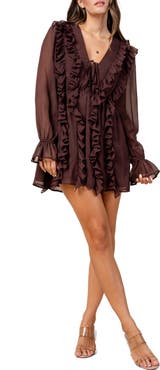 Beivy Long Sleeve Ruffle Front Minidress