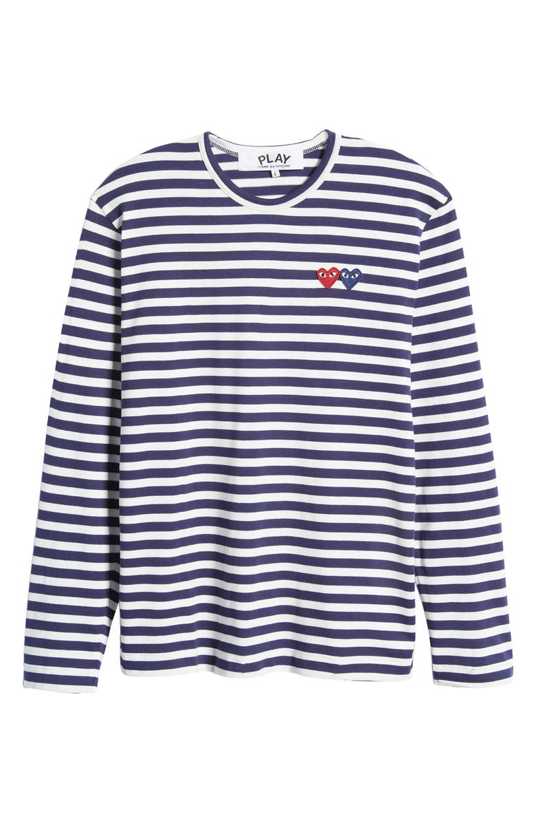 Comme des Garçons PLAY Twin Appliqué Stripe T-Shirt, Alternate, color,