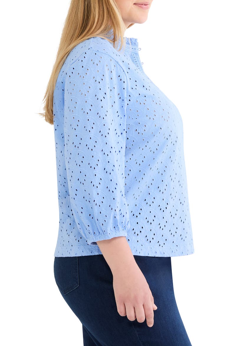 Ruffle Neck Eyelet Top, Alternate, color, FRENCH BLUE