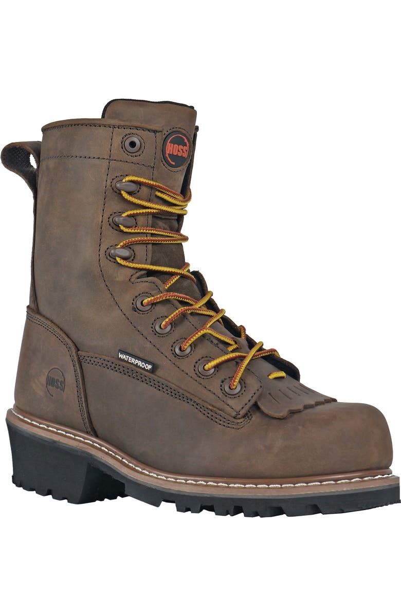 Hoss Boot Company HOSS Cross Cut Kiltie Logger Composite Toe Work Boot, Main, color, Brown