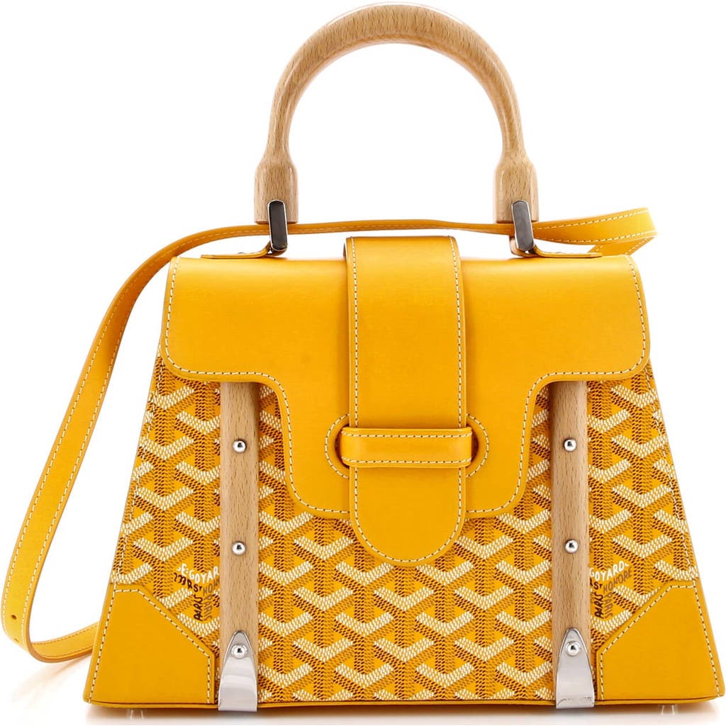 Pre-owned Goyard Goyard Saigon Top Handle Bag Coated Canvas With Leather Pm In Yellow