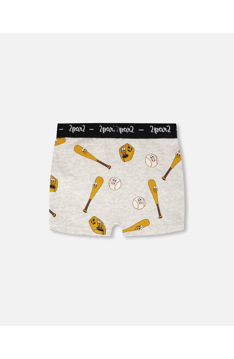 Deux par Deux Organic Cotton Baseball Elastic Waist Boxer, Alternate, color, Grey Mix Baseball Print