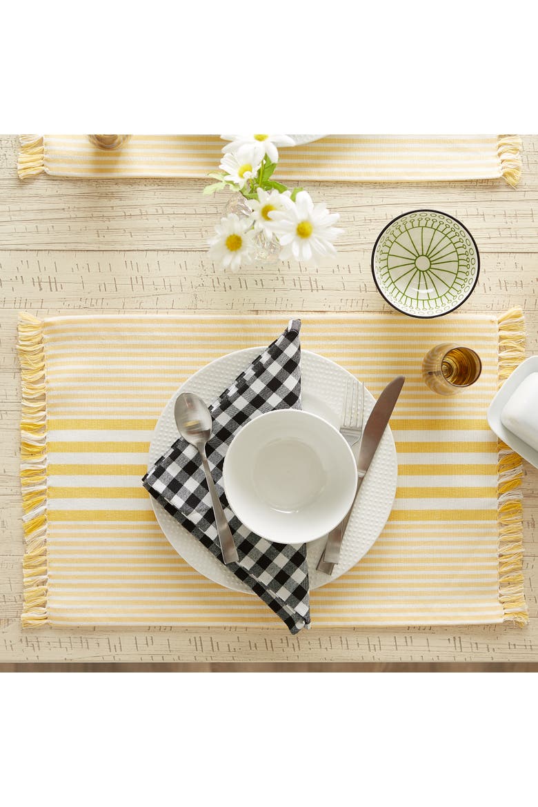 Deep Yellow Stripes With Fringe Placemat Set/6, Alternate, color, Deep Yellow