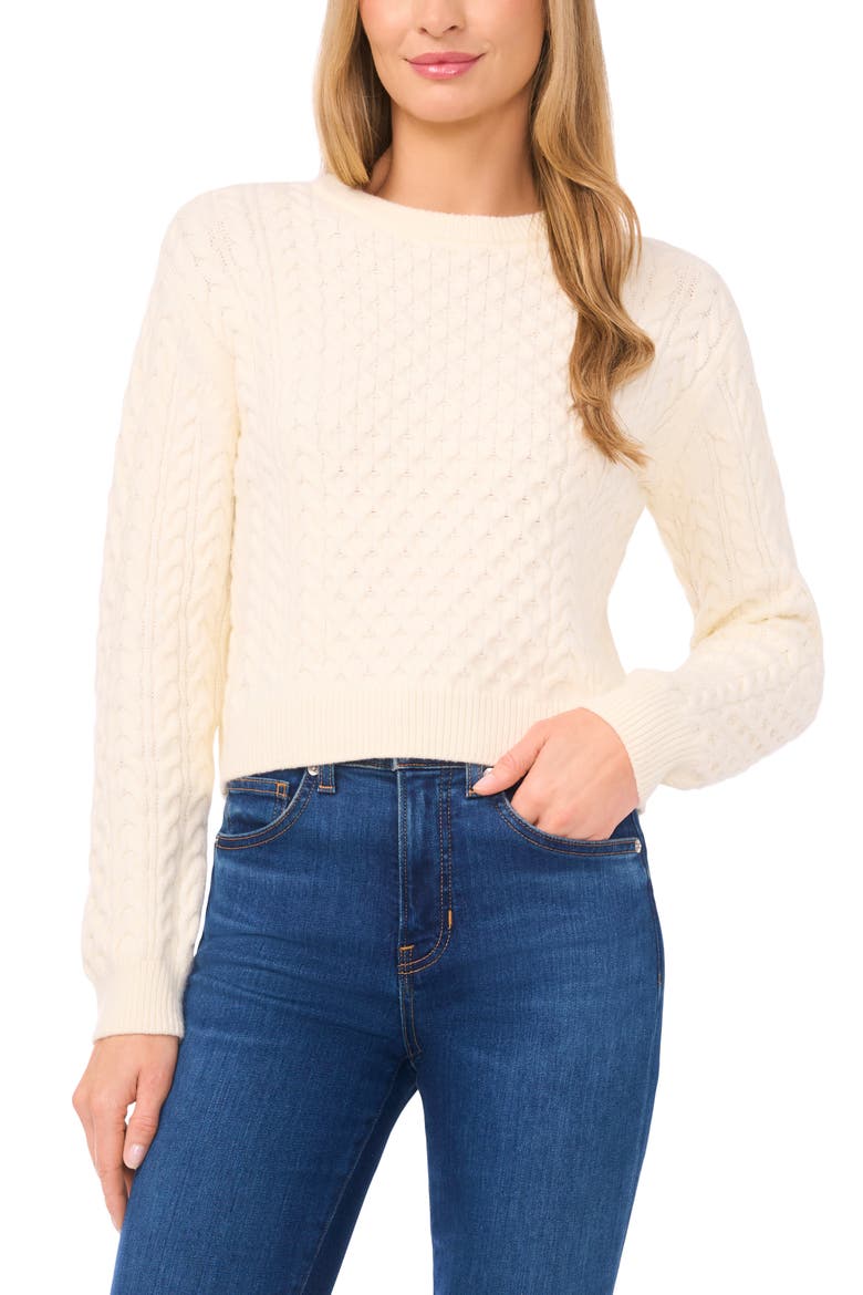 Cable Crewneck Sweater, Alternate, color, VANILLA