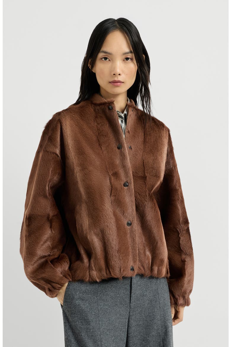 Cashmere shearling bomber jacket with monili, Main, color, Mahogany