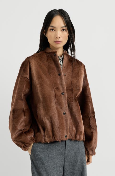 Cashmere shearling bomber jacket with monili
