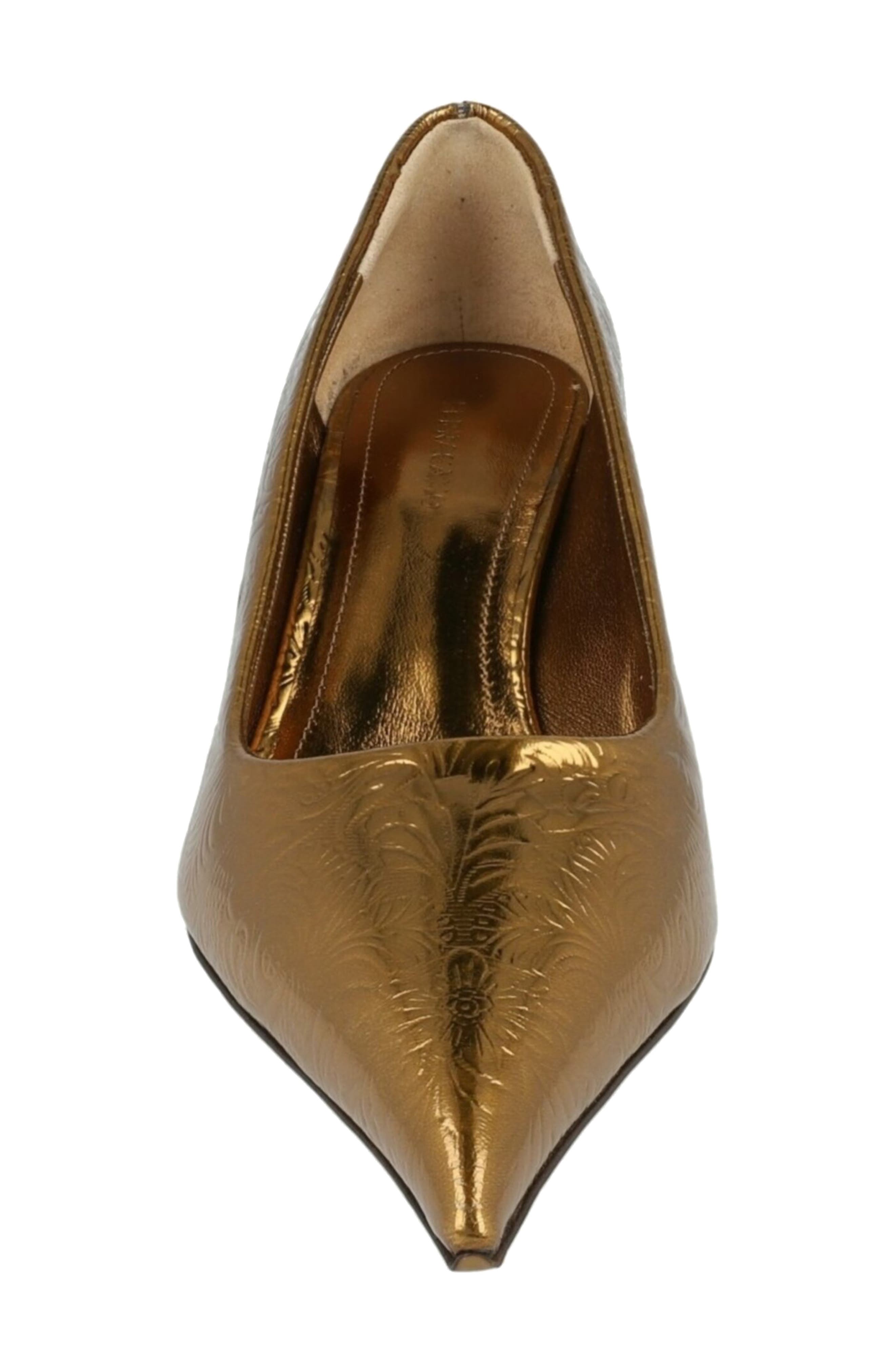 Eva Embossed Leather Pointed Toe Pump, Alternate, color, GOLD