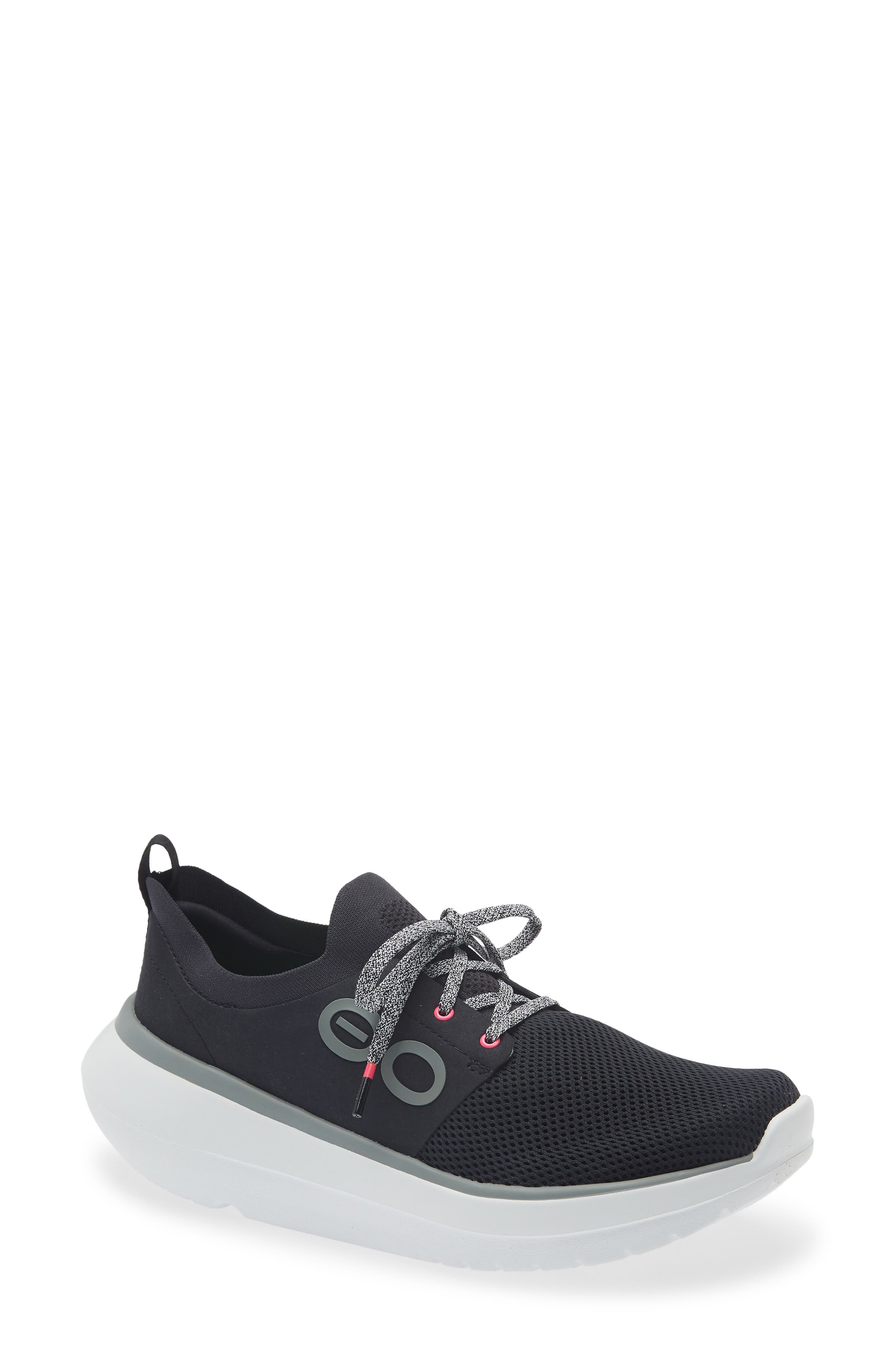 Oofos OOmy Stride Sneaker, Main, color, White Black