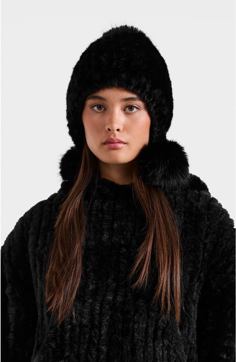 Rudsak Pia Knit Faux Fur Hat, Alternate, color, Black