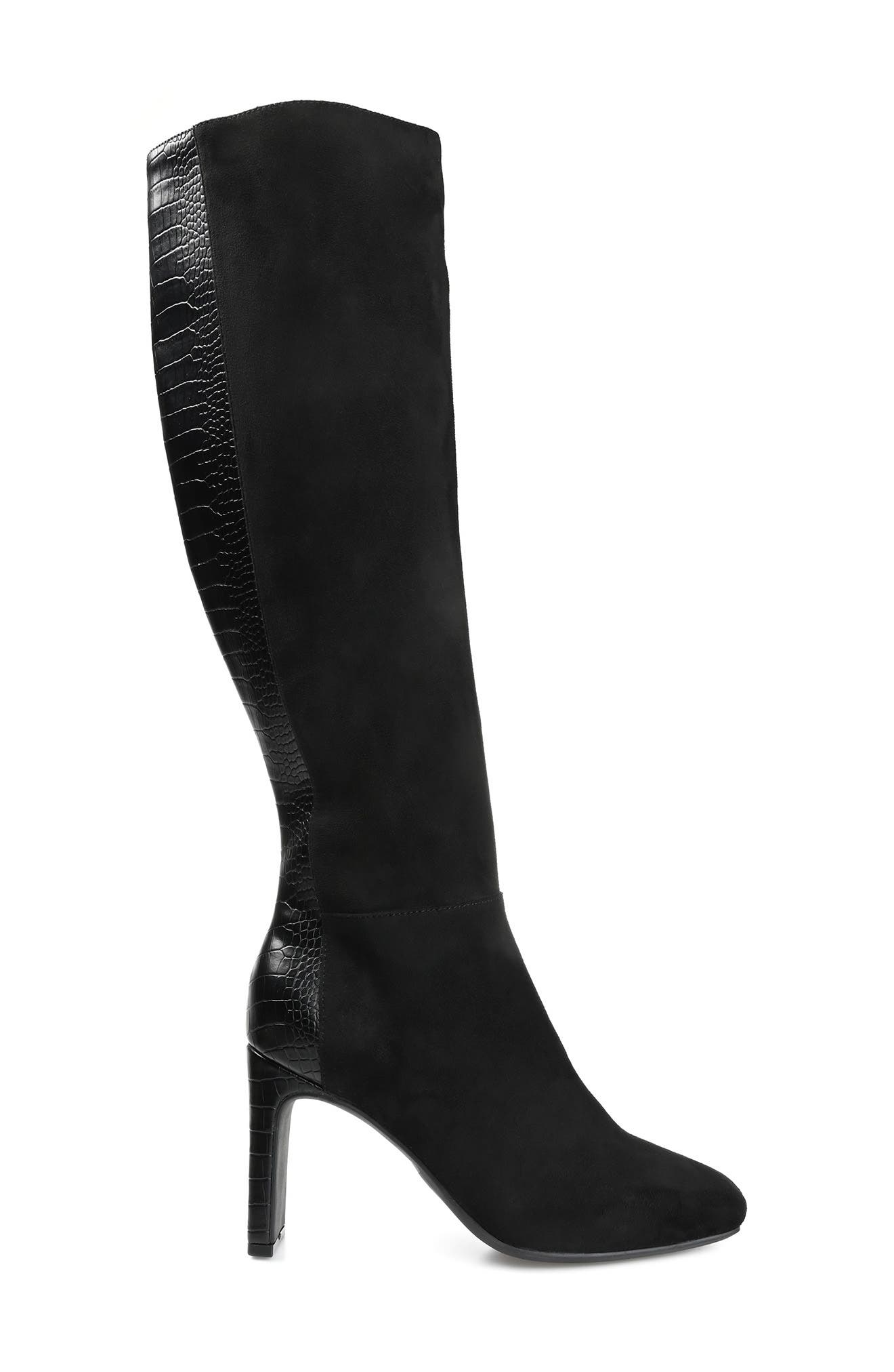 Journee Collection Elisabeth Croc Embossed Tall Boot, Alternate, color, Black