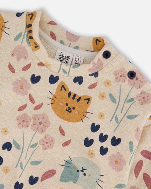 Deux Par Deux Glittering French Terry Sweatshirt Cat In Multi