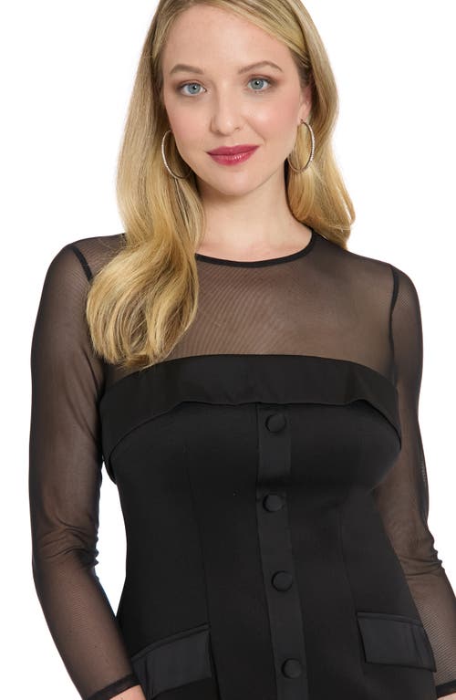 London Times Tuxedo Illusion Sleeve Minidress In Black