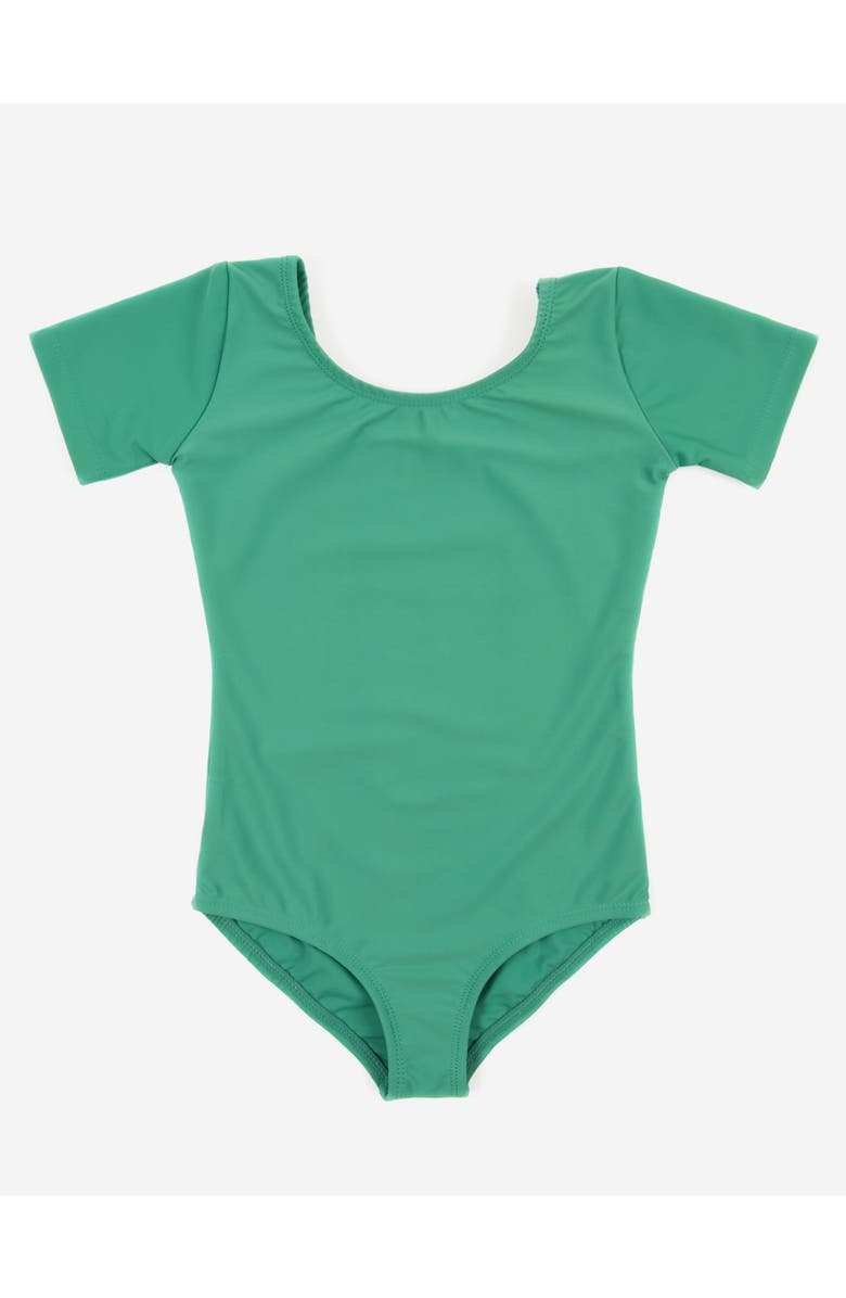 Leveret Girls Short Sleeve Leotard, Main, color, Green