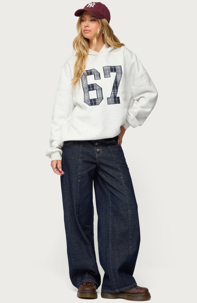 EDIKTED Gali Plaid 67 Oversize Hoodie, Alternate, color, Gray-Melange