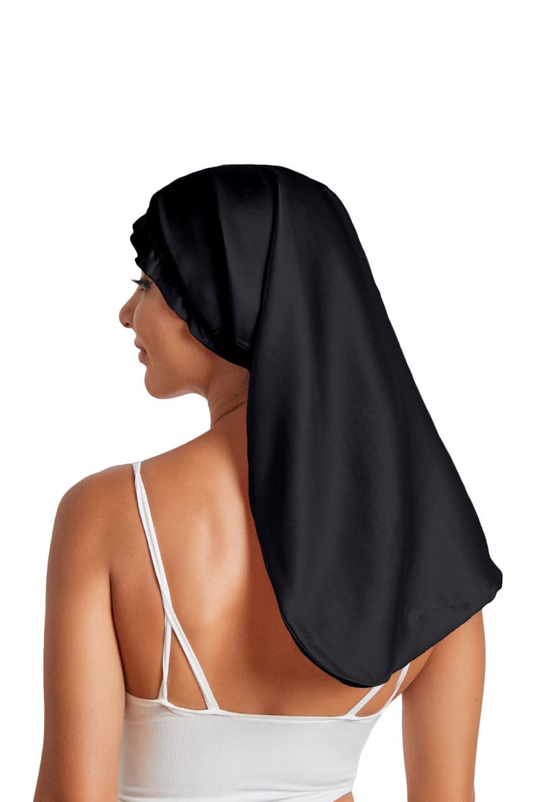 Elegant Long Pure Silk Bonnet, Main, color, Black