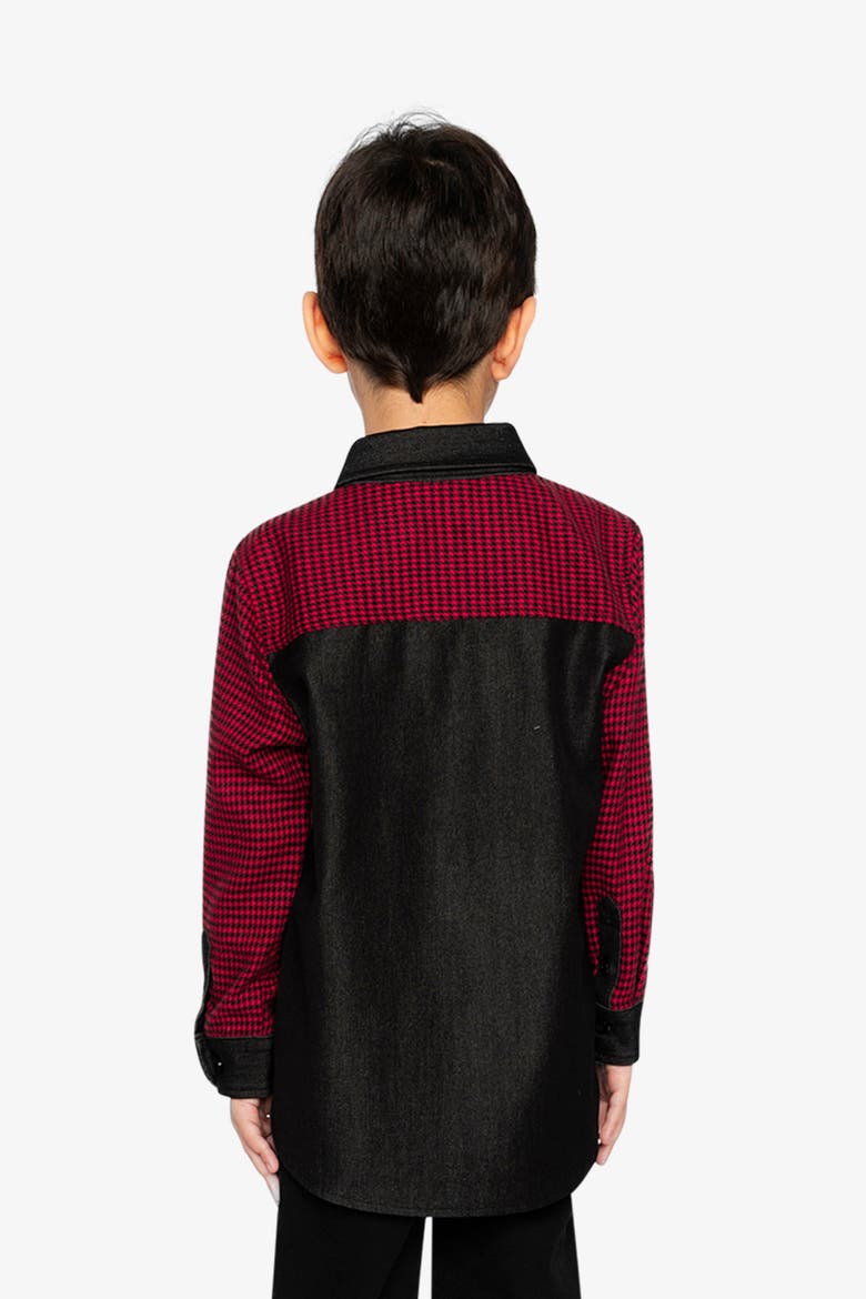 Button Down Houndstooth Chambray Detail Shirt, Alternate, color, Black and Red Houndstooth