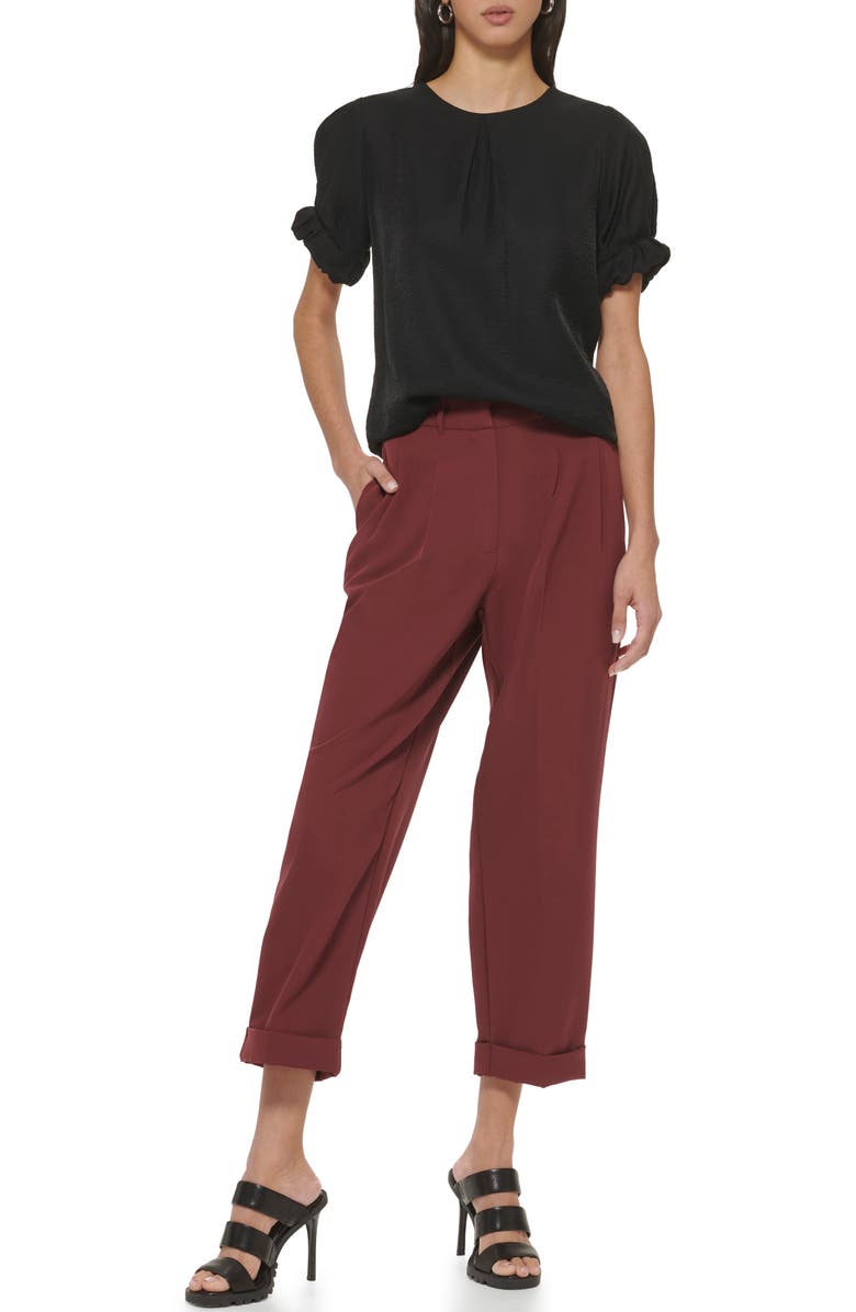 DKNY Ruffle Cuff Hammered Satin Blouse, Alternate, color, 