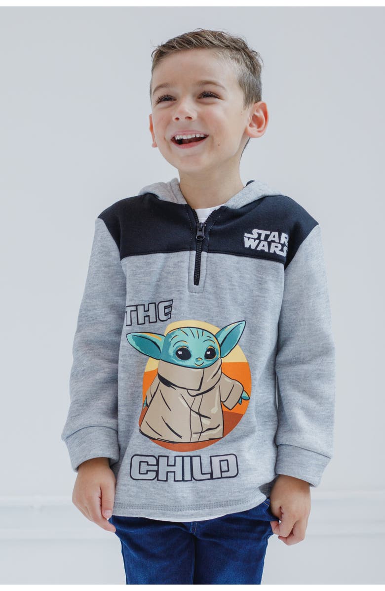 Star Wars The Mandalorian Baby Yoda Half Zip Hoodie, Alternate, color, Gray