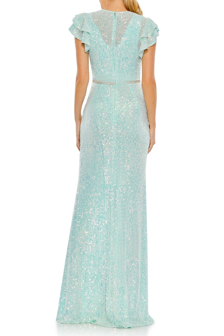 Flutter Sleeve Sequin Column Gown, Alternate, color, ICE BLUE