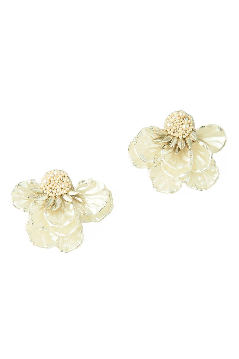 Wally Flower Faux Pearl Drop Earrings, Main, color, SILVER