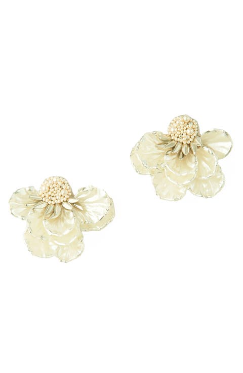 Wally Flower Faux Pearl Drop Earrings