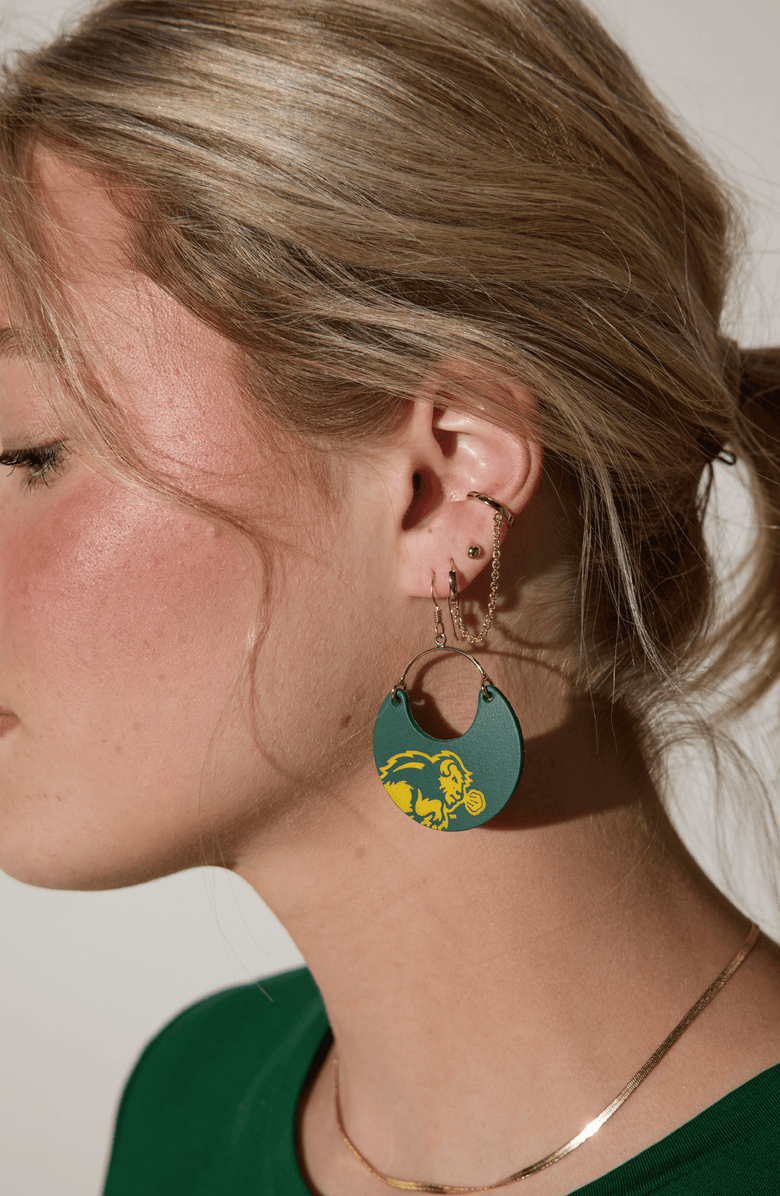 Nickel & Suede University Ninas Earrings, Alternate, color, Ndsu Green / Silver