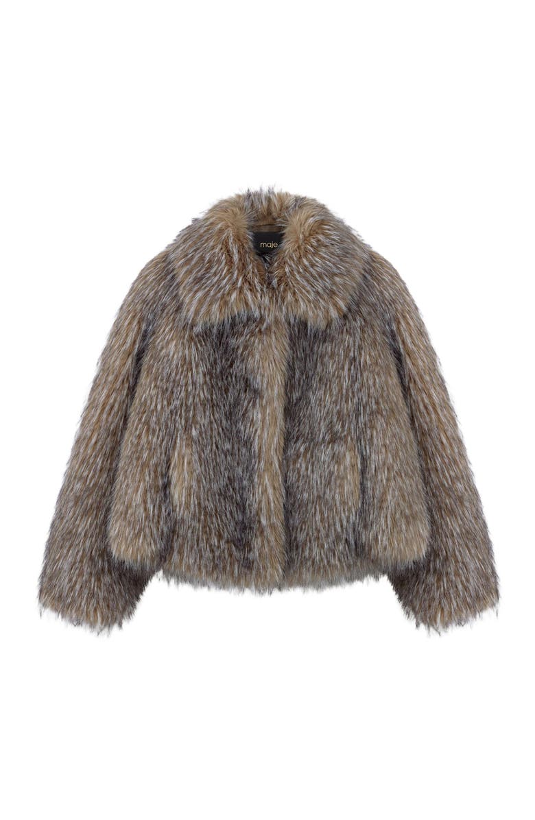 maje Short faux fur coat, Alternate, color, Brown/Grey